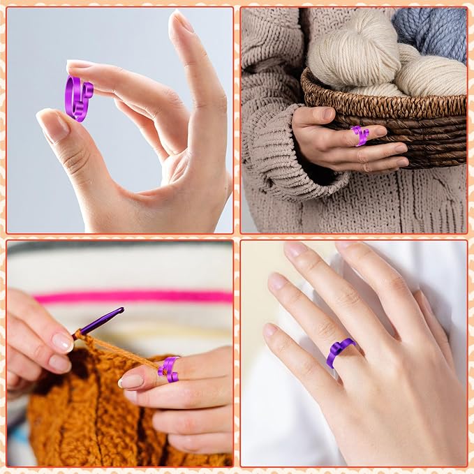 DTOFOOT 6Pcs Knitting Crochet Tension Ring for Fingers with Box | Metal Open Crochet Ring, Adjusts for Finger Tension, Speeds Up Braided Knitting Work, Ideal Gifts for Mom Grandma Crocheters