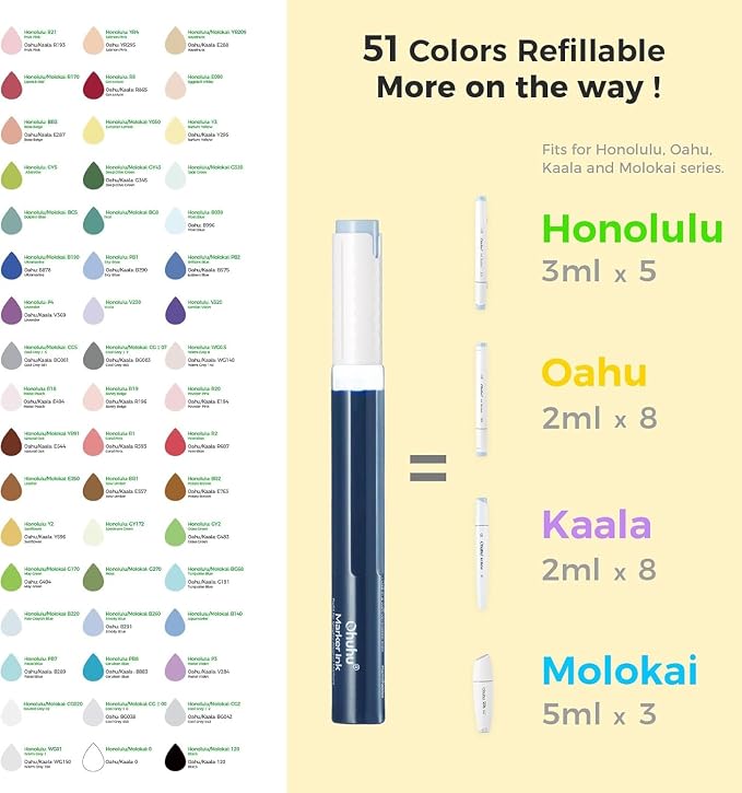 Ohuhu Alcohol Markers 24 Colors Brush& Chisel for Adults Coloring Honolulu
