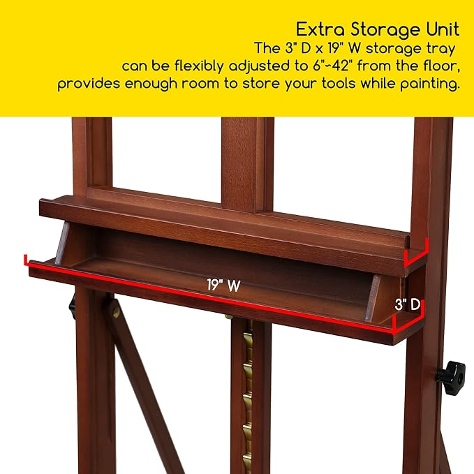 MEEDEN Studio Wood H-Frame Easel: Art Easel with Storage for Artist | Beech Wooden Artist Painting Easel - Floor Easel with Movable Tilting for Adults Artist Art Students Beginners Walnut