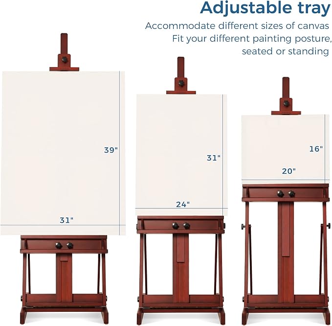 VISWIN Large H-Frame Easel for Painting 53"-91" H, Adjustable Solid Beech Wood Heavy Duty Easel Stand with Storage Tray, Hold Canvas up to 78", Art Easel for Adults, Artists - Walnut