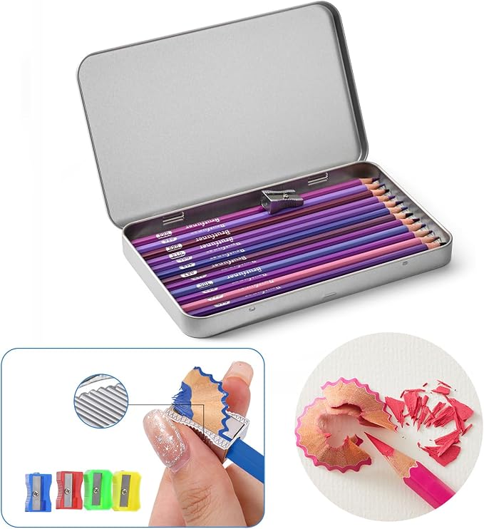 12 Purple Colored Pencils,Oil Based Colored Drawing Pencil Set for Adults Coloring Books Drawing Sketching Art Supplies