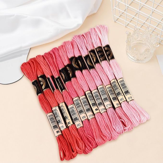 12 Skeins 105 Yards 6 Strands Pink Embroidery Floss Cord Friendship Bracelet String Threads Variegated Gradient Bulk Cross Stitch Thread Yarn Set for Sewing Making Knitting Craft DIY Supply