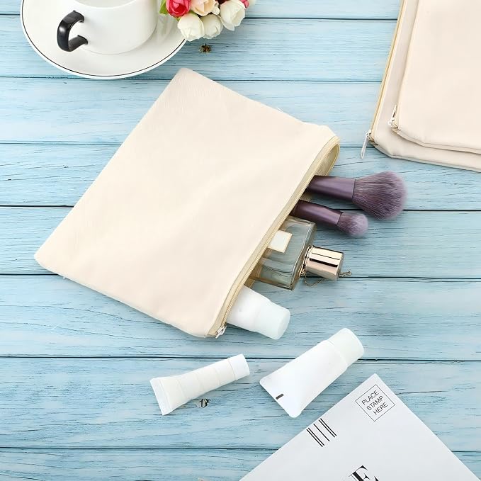 meekoo 16 Pcs Blank Canvas Zipper Pouch Makeup Bag,S;Beige