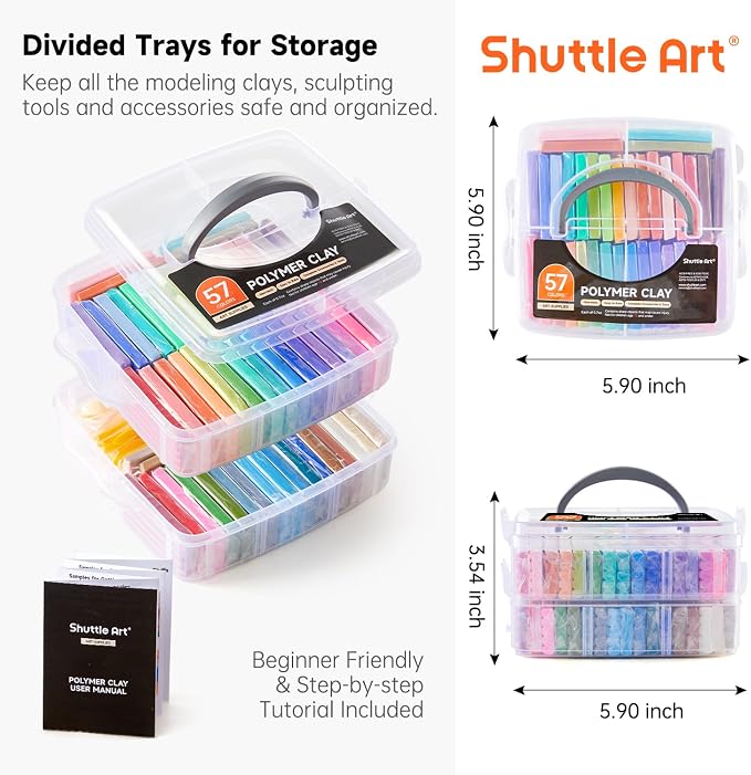 Shuttle Art Polymer Clay Kit, 57 Colors Oven Bake Clay for Kids with 19 Carving Tools and 10 Accessories, Non-Sticky, Non-Toxic, Ideal Gift for Kids
