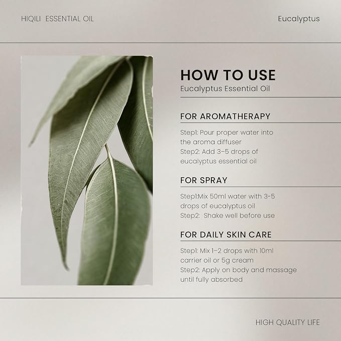 HIQILI Eucalyptus Essential Oil for Diffuser, Humidifier & Aromatherapy