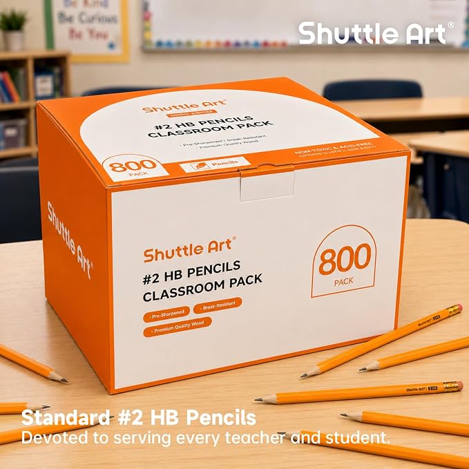Shuttle Art 800 Pack #2 HB Pencils Pre-Sharpened, Bulk Pencils with Erasers