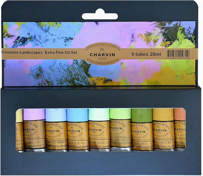 Charvin Extra Fine Professional Oil Paint Set for Artists, Provence Landscape - Bonjour Set of 9, 20 ml Tubes, Finely Milled, Non-Yellowing Artist Oil Paints in French Riviera-Inspired Hues