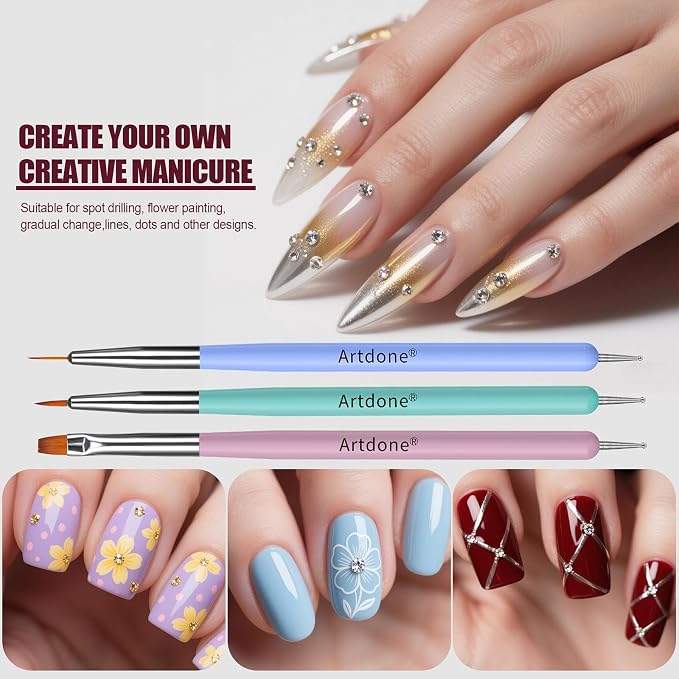 Artdone Nail Art Brushes 6PCS Double-ended Nail Art Brushes Kit Nail Art Gel Polish Liner Brushes Design Pen For Nail Drawing And Nail Paint Brushes Small Detail Brushes