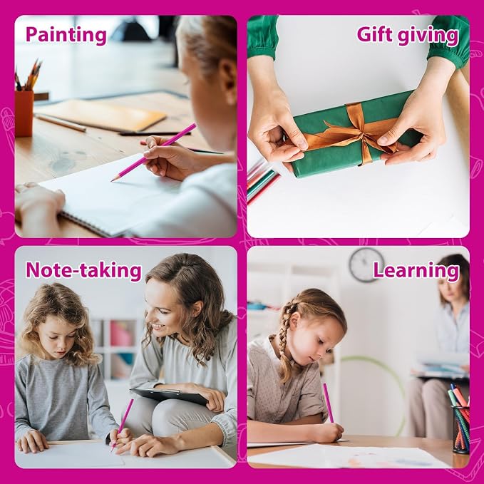 24 Pack Pink Colored Pencils for Kids, Pre-sharpened Art Pencils Back to School Supplies Set, Drawing Sketching Pencils for Students, Teachers, Classroom