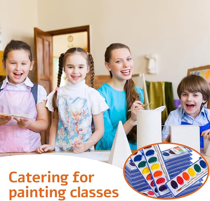 Washable Watercolor Paint Set for Kids, 24 Pack, 8 Colors | with Wood Brushes, Non-Toxic, for Classroom, Party Favors & Homeschool