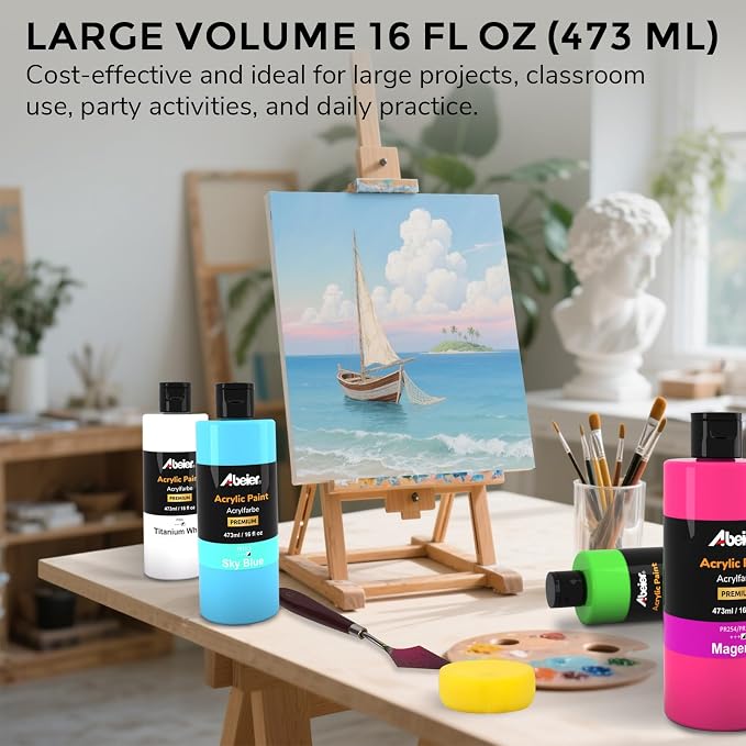 ABEIER Large Bulk Acrylic Paint Set, 15 x 16 fl oz, Non-Toxic