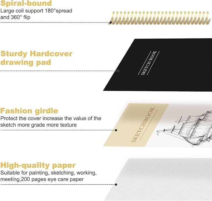 Yoment Small Sketch Book 5.5"x8.5",Mini Sketchbook,Spiral Bound,100 Sheets | Black,68 lb/100gsm Hardcover Sketch Pad for Kids,Art Sketchbook Drawing Pad Book with Pencil,For Kids, Beginners,Artists