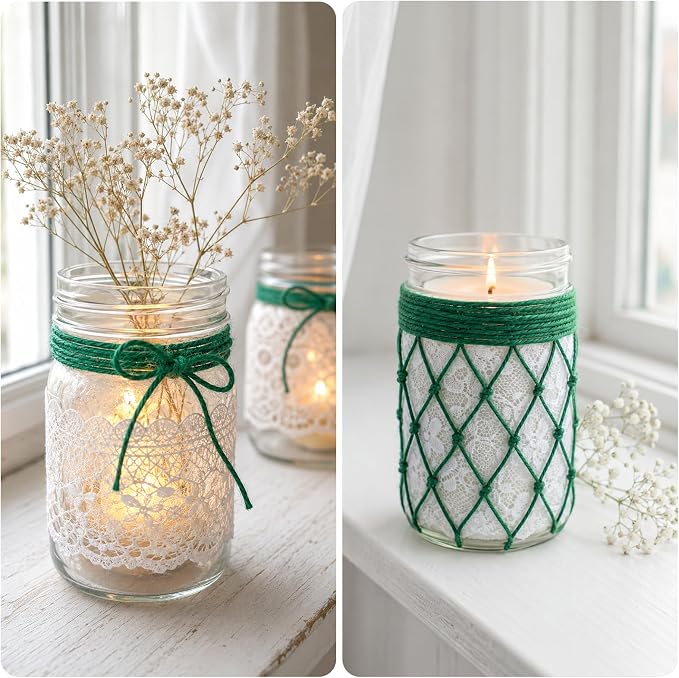 KINGLAKE Green Jute Twine String 1312 Feet 2mm for Crafts Gift Wrapping