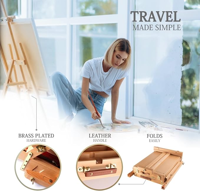 163-Piece French Easel Painting Set | All-in-One Deluxe Artist Starter Kit w/Wooden Field & Studio Sketch Box Easel for Adult, 100+ Professional Paints, Stretched & Panel Canvases, Brushes, Palettes