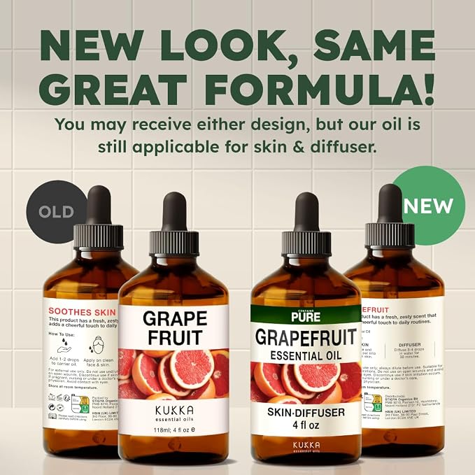 Kukka 100% Pure Grapefruit Essential Oil for Skin, Diffuser, 4 Fl Oz | Undiluted Grapefruit Oil for Uplifting Diffuser Blends, Scalp & Skin Care, Massage & DIY Soap Making