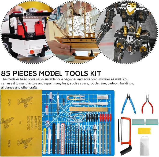 Bigstone 85 PCS Model Tools Kit Hobby Building Tool Craft Set Modeler Basic DIY Tools for Cars, Airplanes, Buildings, Robots Gundam Plastic Models Building Repairing and Fixing