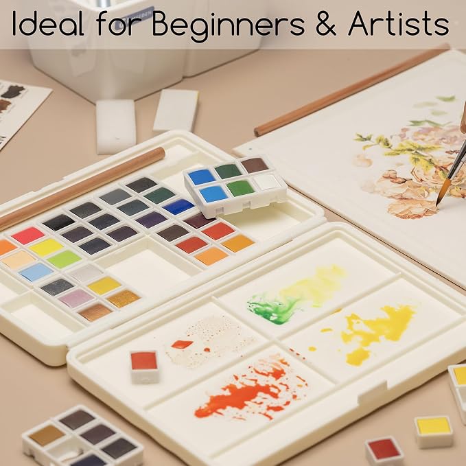 MEEDEN Portable Watercolor Paint Set: 48 Colors Watercolor Paints for Adult | Art Paint Kit with Brush, Palette, Art Supplies - Watercolors Travel Set for Adult Teens Beginner Amateur