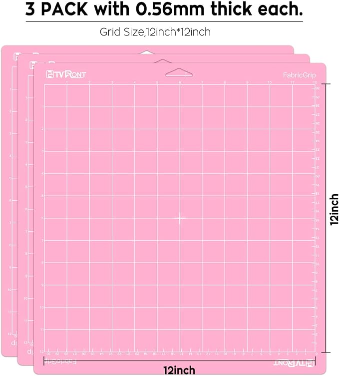 HTVRONT Fabric Grip Cutting Mat 12x12, 3 Pack, Quilting & Crafting | Compatible with Cricut Maker 4/3/Maker, Explore 5/4/3/Air 2/One Machine, Fabric Adhesive Sticky, Quilting Cutting Mats