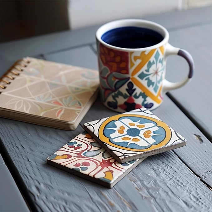 20pcs 4''x4'' Ceramic Tiles for Crafts, Blank Ceramic Coaster for Craft, White Unglazed Tile with Cork Backing Pad for Painting, Alcohol Ink, Acrylic Pouring, DIY