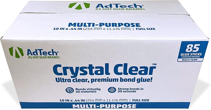 AdTech Hot Glue Sticks, 10" Full Size, Clear - Multi-Temp for High, Low, Dual Temp Glue Guns, Quick Bonding for Crafting, DIY, and Repairs - Made in USA