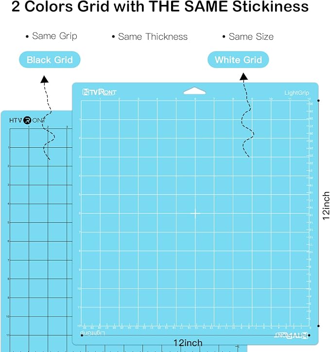 HTVRONT Light Grip Cutting Mat 12x12, 6 Pack, Quilting & Crafting | Compatible with Cricut Maker 4/3/Maker, Explore 5/4/3, Air 2/One, Light Adhesive Sticky Quilting, Vinyl Crafts