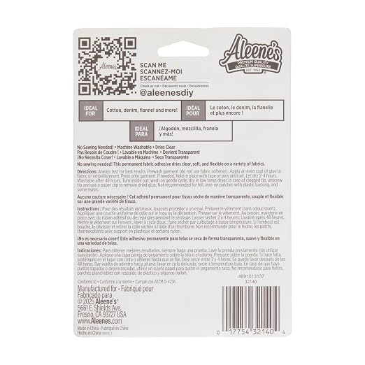 Aleene's Fabric Fusion Glue .66 oz 3-Pack, Permanent and Washable Adhesive, Dries Flexible, Strong Bond on Fabrics, Clothing, Denim, Polyester, Cotton, Flannel Materials