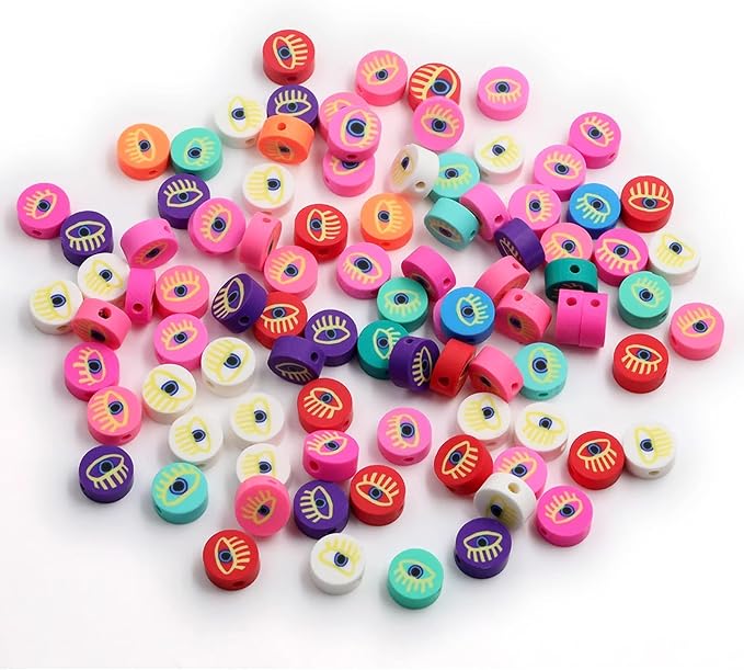 100 Pcs Polymer Clay Beads Mixed Heishi Spacer Bead Charms Supplies for DIY Bracelet Earring Necklace Jewelry Making (Evil Eye)