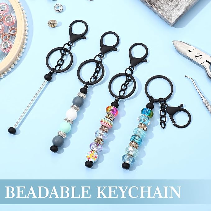 Huwena 6 Pcs Beadable Keychain Bars Metal Blanks DIY Crafts Jewelry Gift