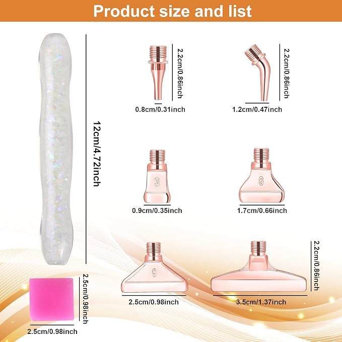 Snewvie Diamond Painting Pen Accessories Tools Set,1PCS Luminous Diamond Art Pen and 6Pcs Rose Gold Metal Screw Thread Multi Placer Tips,Diamond Painting Drill Pens for DIY Diamond Art