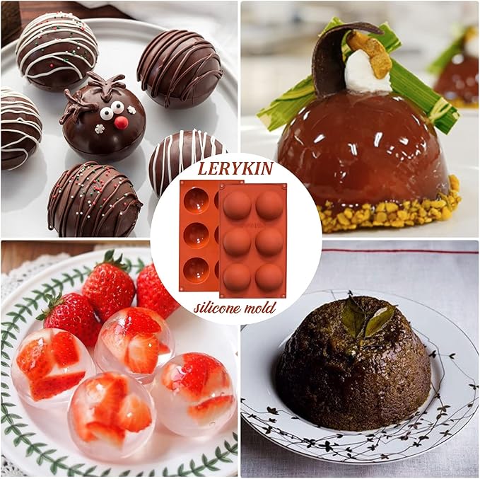 Lerykin Semi Circular Silicone Molds, Non-Stick Silicone Chocolate Molds,3 Packs Baking Molds for Making Chocolate, Cake, Jelly, Desert, Biscuit, Dome Mousse (6 Cups, 15 Cups and 24 Cups)