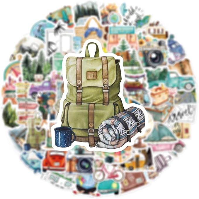 50 Pcs Outdoor Travel Stickers Kids Teens Adults Hiking Adventure Camping Laptops Decals Water Bottle Luggage Cups Guitar Notebook Scrapbook Bicycle Graffiti Tags Sticker