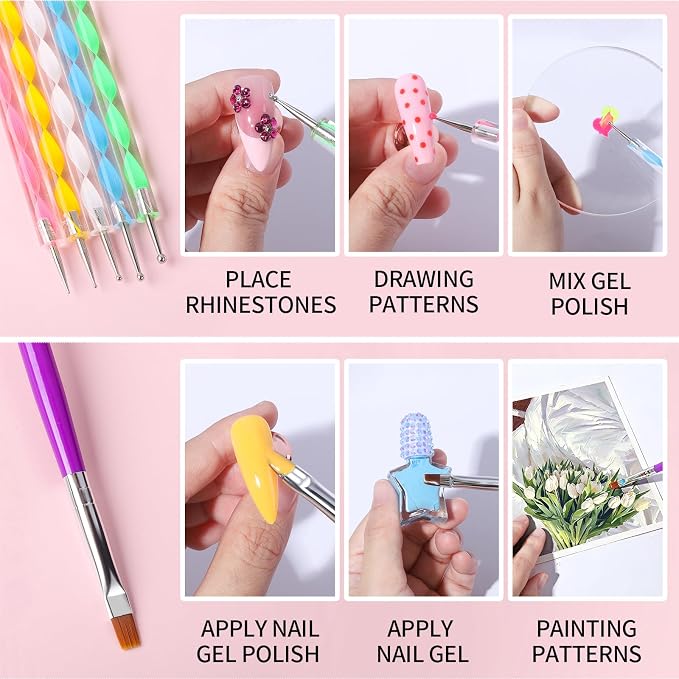 FANDAMEI 5 Boxes 10000PCS Bedazzling Kit, Multi-color Rhinestones for Bedazzling with Jewelry Glue, Flat Back Resin Jelly Gems for Crafts, Nail Rhinestones with Nail Brushes, Dotting Tools