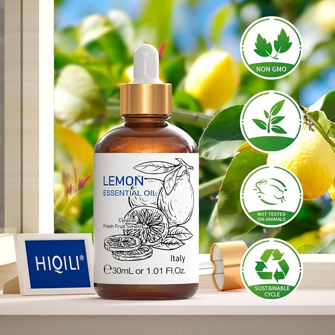 HIQILI Lemon Essential Oil for Cleaning, Diffuser & Skin
