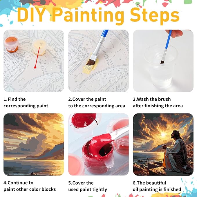 Jesus Paint by Numbers Kit for Adults, 16x16 inch | DIY Painting Kits Crafts for Adults, Relieve Stress, Gift, Home Wall Decor