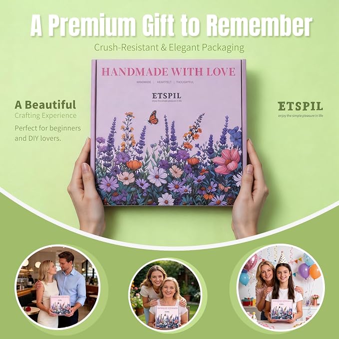 ETSPIL Embroidery Kit for Beginners, 11 Stitches, Easy to Follow, 4K Video | Pre-Printed Fabric, No-Wash. Bound Manual, Step-by-Step. 16 Needles, 14 Colors, 20% Extra. All in One Box. Quiet Time at Home