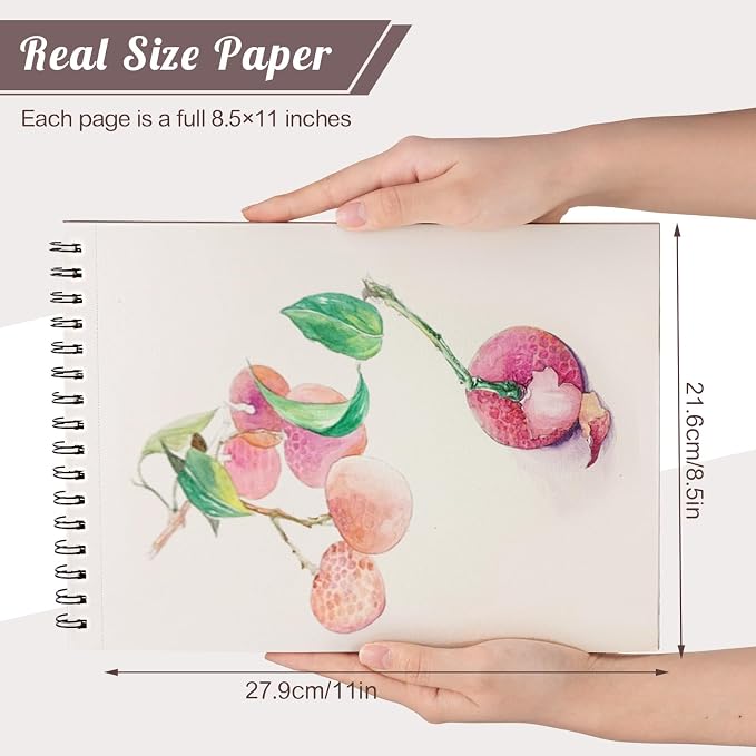 8.5 × 11 Sketch Book, Spiral Bound, 50 Sheets, Acid-Free Drawing Pad | 68lb/100gsm Paper, Perforated Pages, 360° Spiral Binding, Hard Backing, for Pencil, Charcoal, Pastel & Back To School Gifts