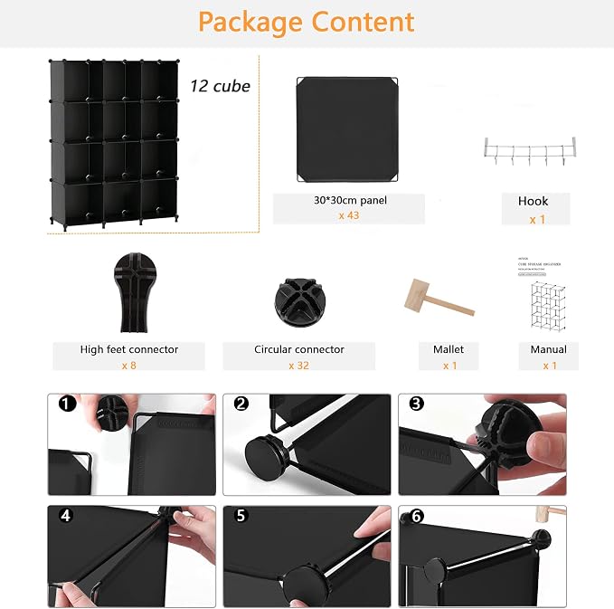 AWTATOS 12 Cube Storage Organizer, Closet Organizer Storage Shelves, Black