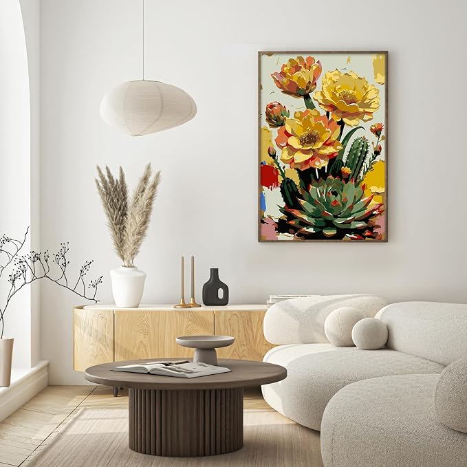Framed Paint by Numbers Kit for Adults Beginner & Kids Ages 8-12, Flowers Plant Paint by Numbers with frame, without Easel, DIY Acrylic Number Painting for Adults for Home Decor Gift 8 x 12 Inch