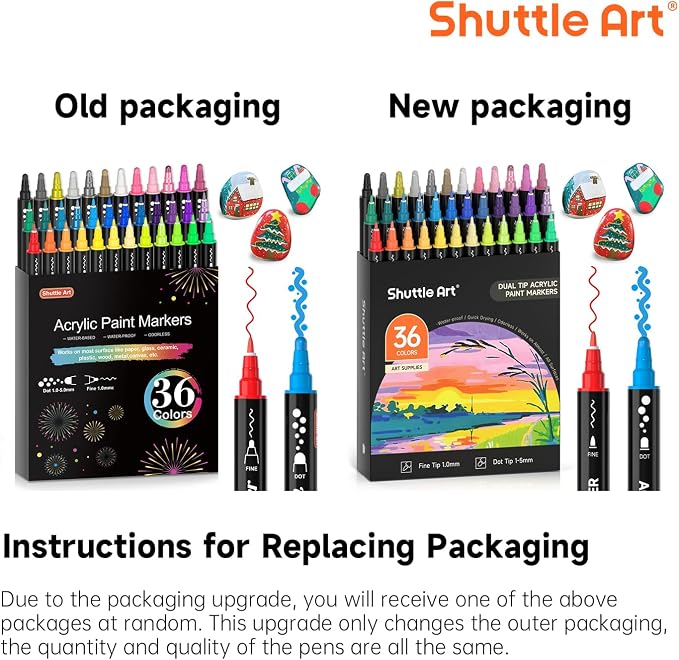 Shuttle Art 36 Colors Dot & Fine Tip Acrylic Paint Markers