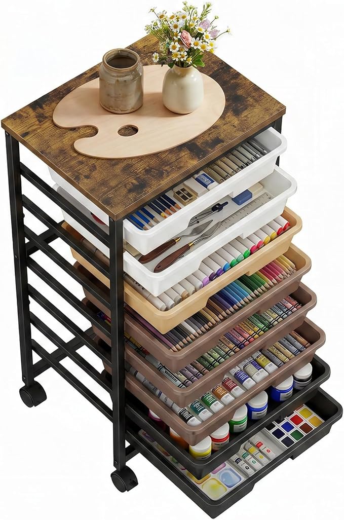 Pipishell Rolling Cart with 5 Drawers, Craft Storage Cart, Khaki Gradient