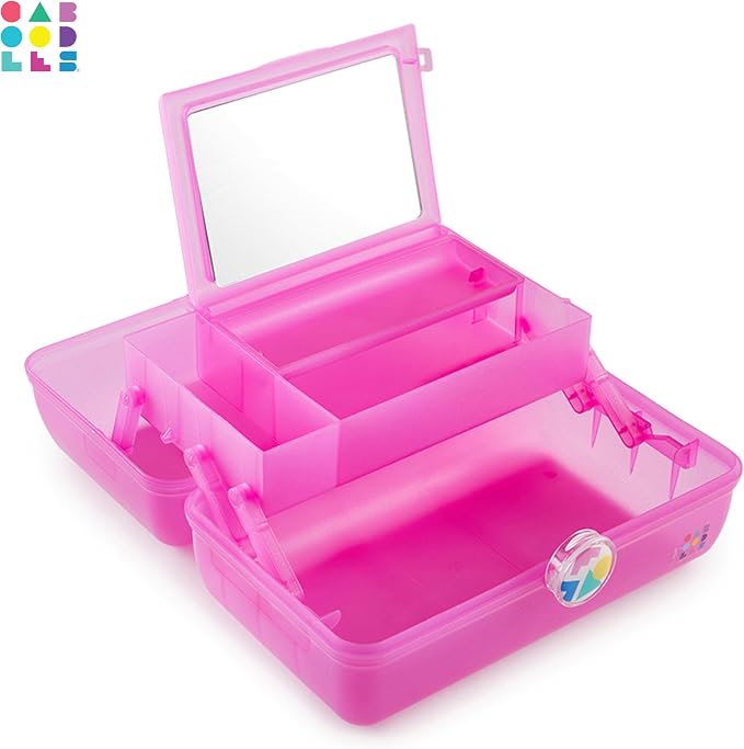 Caboodles On-The-Go Girl Makeup Box, Hot Pink Sparkle, Hard Plastic Makeup Organizer Box, Built-In Mirror, Secure Latch for Safe Travel, Spacious Storage for Large Items