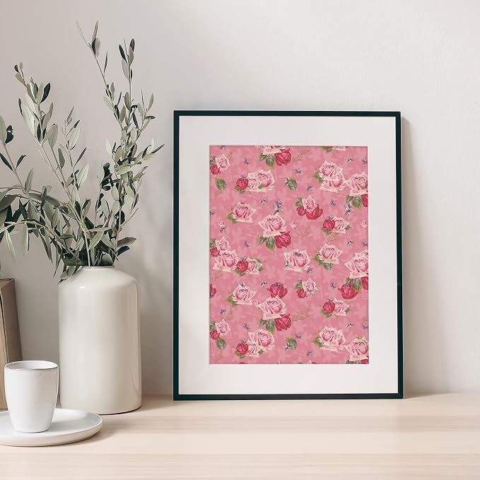 JarThenaAMCS 24 Sheets Rose Floral Pattern Paper Pink Scrapbook Specialty Paper Vintage Flower Double Sided Craft Papers for DIY Card Making Photo Album Journal Decor, 6 x 6 Inch