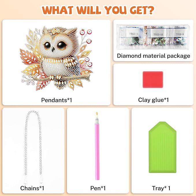 Bowetile Fall Owl Diamond Art Hanging Kits for Adults, Diamond Art Suncatchers Maple Leaf, 5D Special Shape Autumn Diamond Painting Pendant Window Ornament Gifts for Home Door Wall Decor