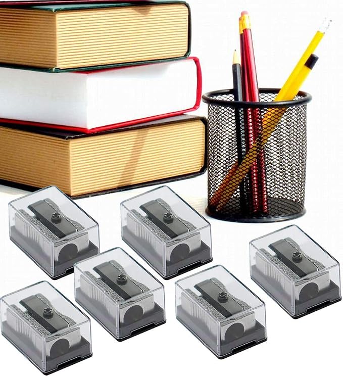 Metal Pencil Sharpeners Single Hole -Cover and Replace Blade 6 Pack