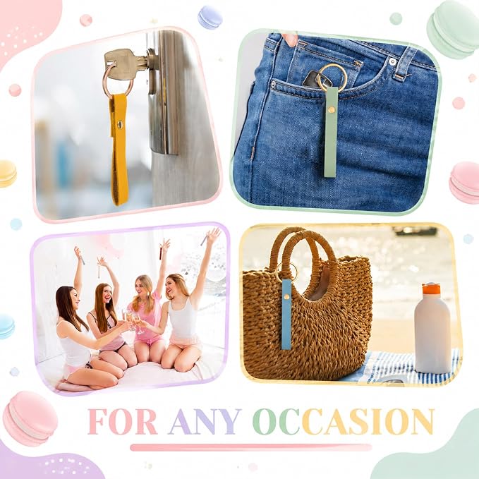 Wavyknot 100 Pcs Leather Keychain Blanks, 3.9 x 0.7 Inches, Bright Colors