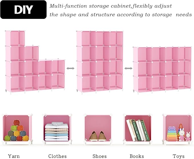 AWTATOS 12 Cube Storage Organizer, Closet Organizers Storage Shelves, Pink