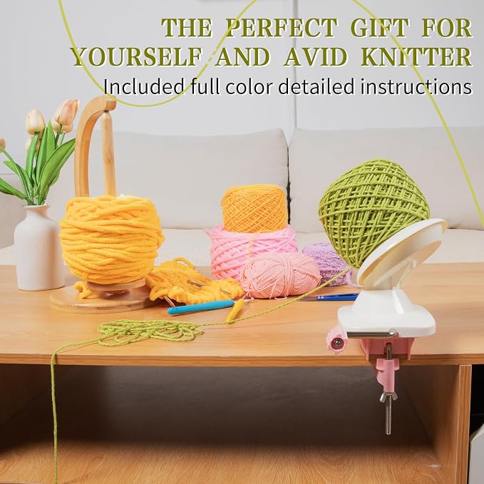 SPEENSUN 3.5 OZ Yarn Ball Winder, Low Noise Spinner for Crocheting, Pink | ABS Manual Ball Maker with Non-Slip Table Clamp, Easy Install Knitting Tool, Smooth Operationfor Yarns Below Size 5