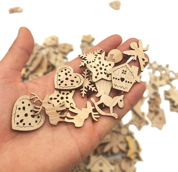 DIYOMR 200Pcs Hollow Wood Pieces Unfinished Wooden Vintage Embellishments Decorative Accessories for Graffiti Home Decor DIY Scrapbooking Handmade Crafts (Winter)