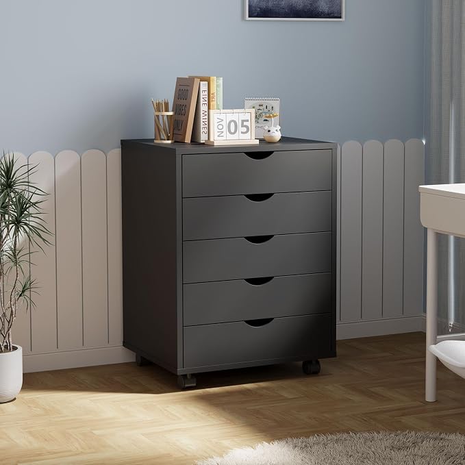 Sweetcrispy 5 Drawer Wooden Dresser, Storage Cabinets, Room Organization