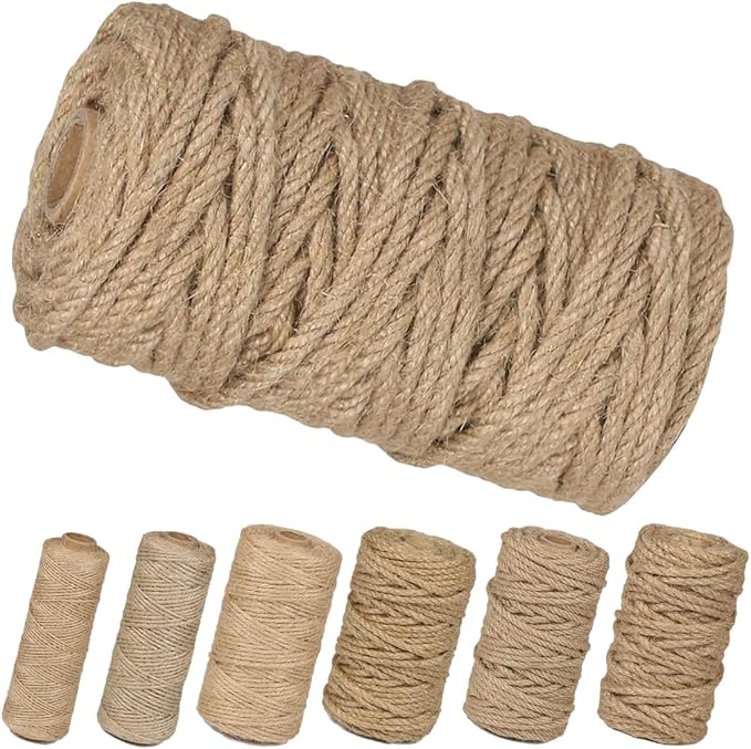 PerkHomy 4mm Jute Rope 120 Feet Twisted Heavy Duty and Thick Twine Rope for Cat Scratcher Scratching Post Tree Craft Projects Gardening Home Decoration Packing Bundling (120FT * 4mm)